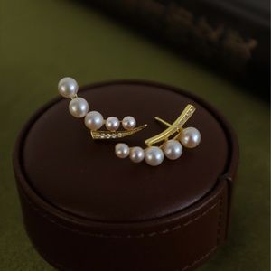 New 18k gold plated asymmetrical pearl earring stubs